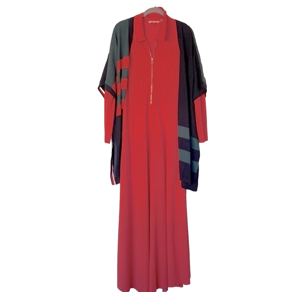 Tailored Maxi Swing Dress Orange & Gold Zipper Long Sleeves Pockets Set of 2